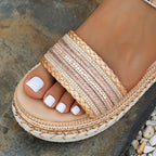 Sandalias de Cuña para Mujer | Plataforma Dorada | Detalles de Cristal