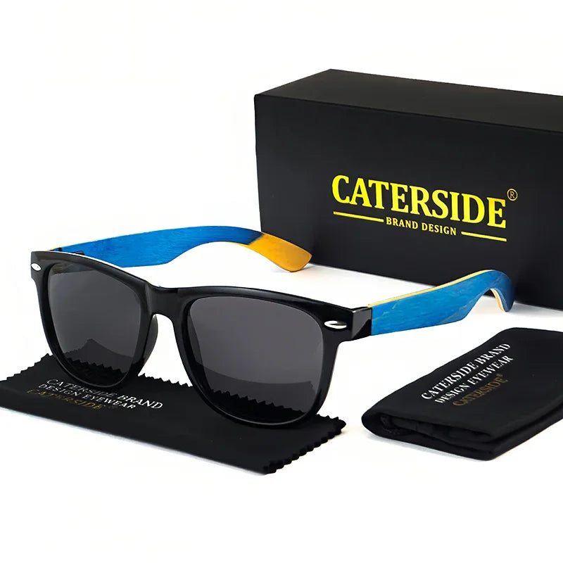 Gafas de Sol CATERSIDE Retro | Madera Natural y Montura TR90 | Lentes Polarizadas Ovaladas
