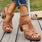 Sandalias Romanas de Tacón Alto para Mujer | Suela Gruesa y Ligera | Hebilla Tobillera | Tallas 36-43