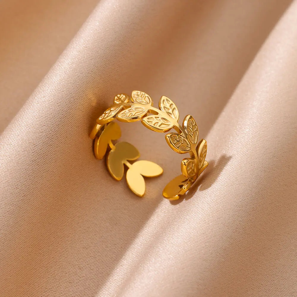 Anillo Ticotrendy Hojas Vintage | Acero Inox Impermeable | Estética Planta Boda