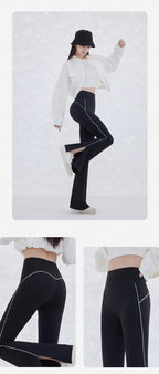 Pantalón Acampanado Curva Raya | Micro Flare Tobillo Dividido | Piel Tiburón Cintura Alta Sexy