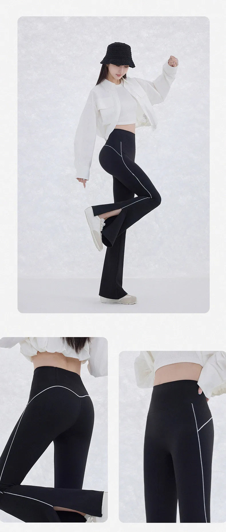 Pantalón Acampanado Curva Raya | Micro Flare Tobillo Dividido | Piel Tiburón Cintura Alta Sexy