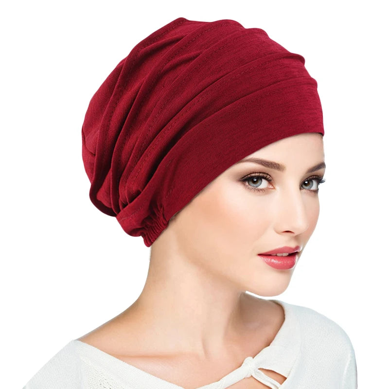 Gorro respirable para mujer, turbante Hijabs para mujer, gorro de tela elástica para la cabeza, gorro suave con volantes para quimio contra el cáncer, bufanda musulmana, venta al por mayor