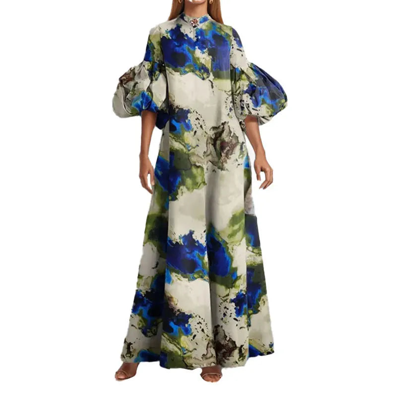 Vestido Maxi Estampado Cintura Ceñida Casual Chic
