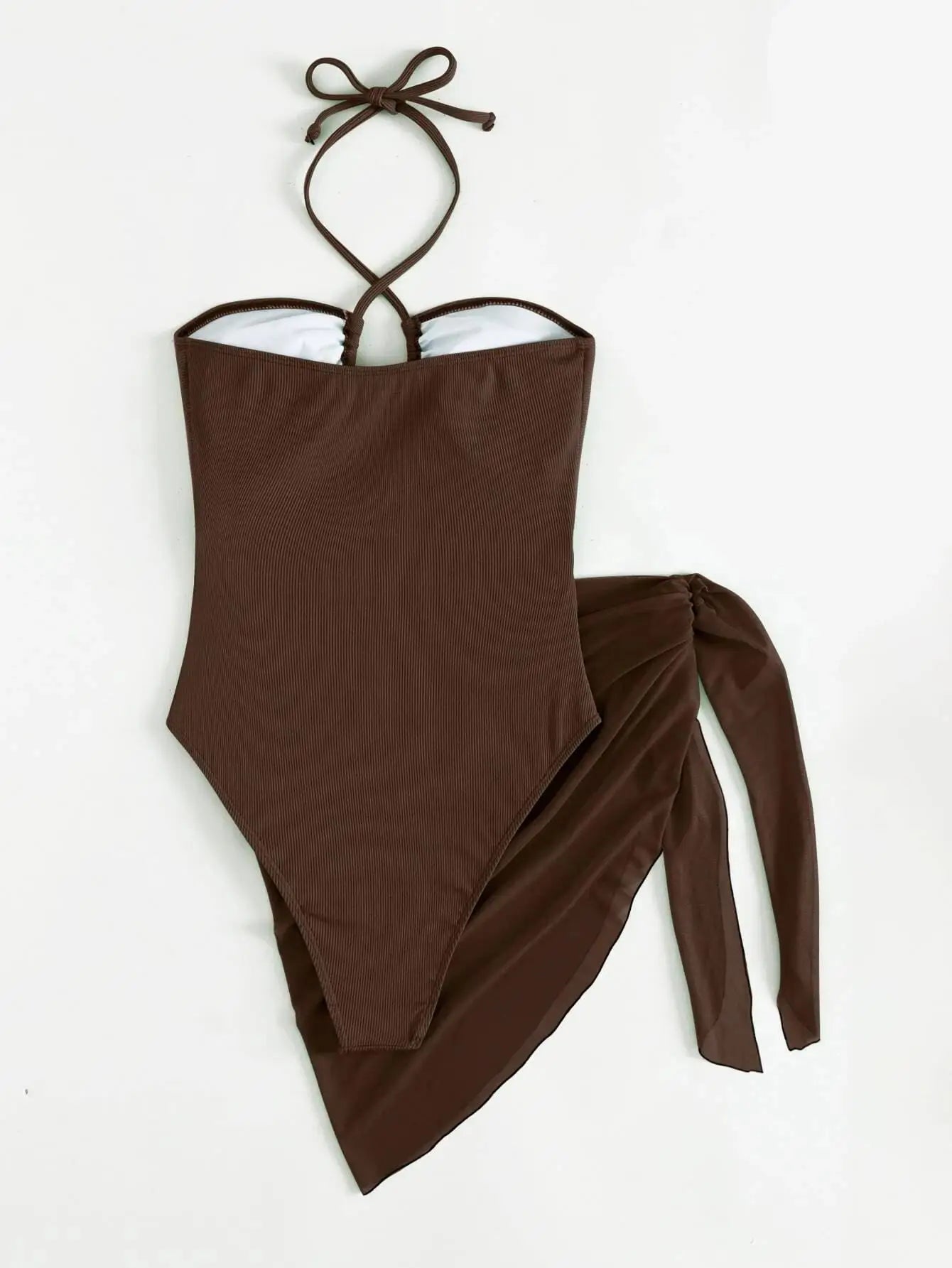 Bañador de Una Pieza Halter Recortado con Falda - Estilo Sexy y Monocromático