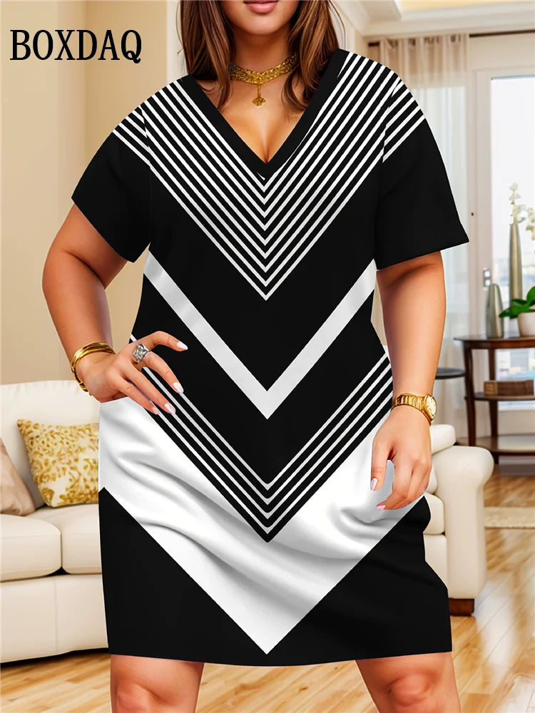 Vestido Degradado Verano | Manga Corta Holgado | Cuello V Talla 6XL | Tico Trendy