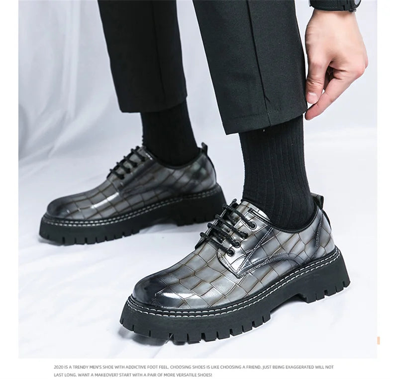Zapatos Vestir Marrones Hombre | A Cuadros Cordones Punta Redonda Informal Negocios