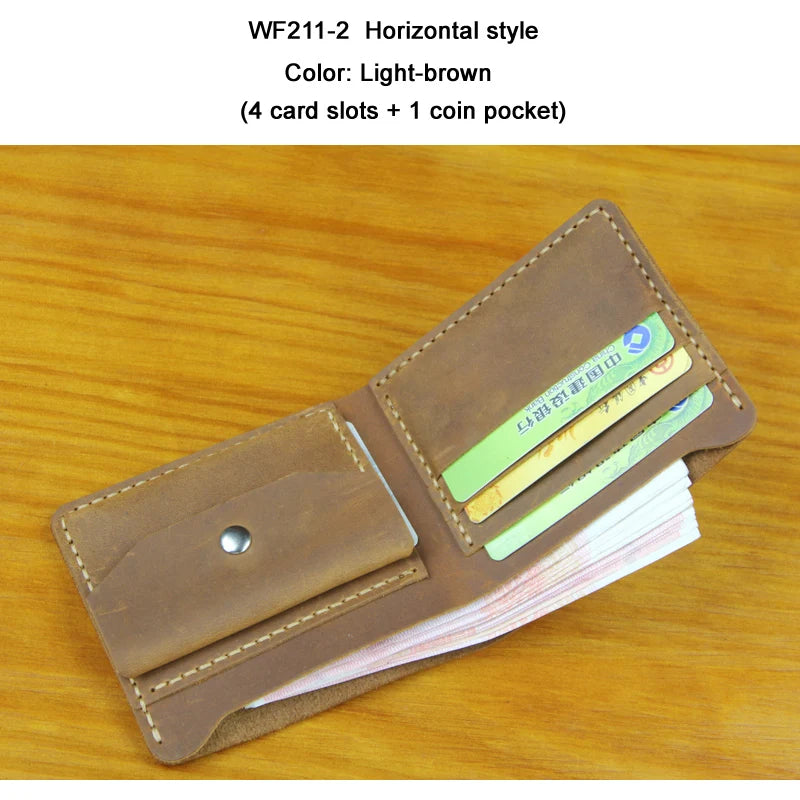 Cartera de Cuero Crazy Horse para Hombre | Hecha a Mano | Clips de Cuero | Bolsillo Vertical