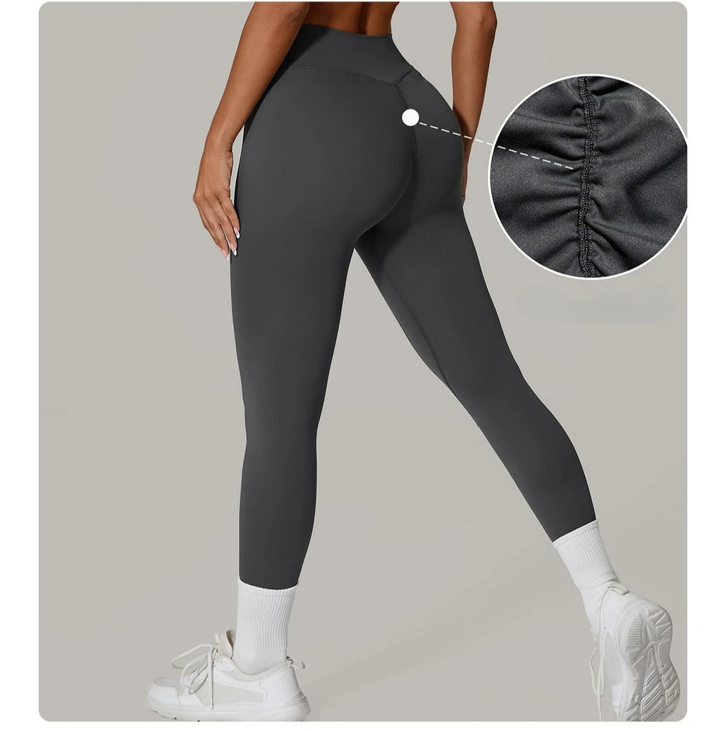 Pantalones de Yoga VEQKING con Pliegues Invisibles para Mujer, Leggings Deportivos de Cintura Alta, Levanta Glúteos, Secado Rápido, Ropa Deportiva para Gimnasio
