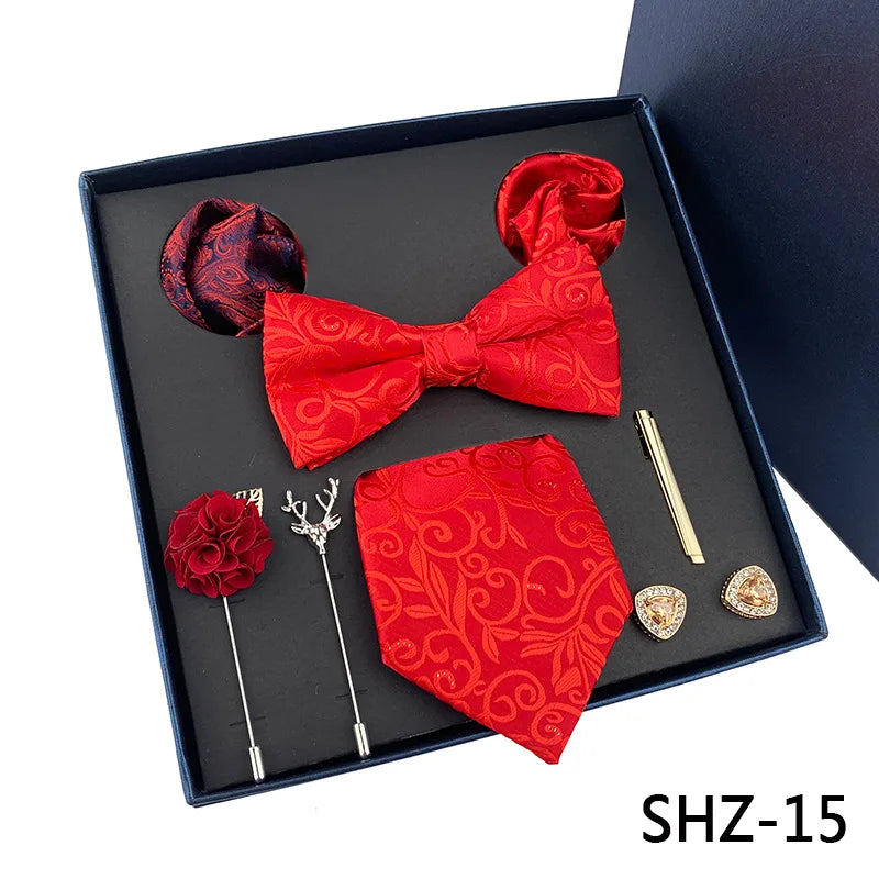 Set De Corbata Pajarita Pañuelo Gemelos Regalo Tico De Lujo