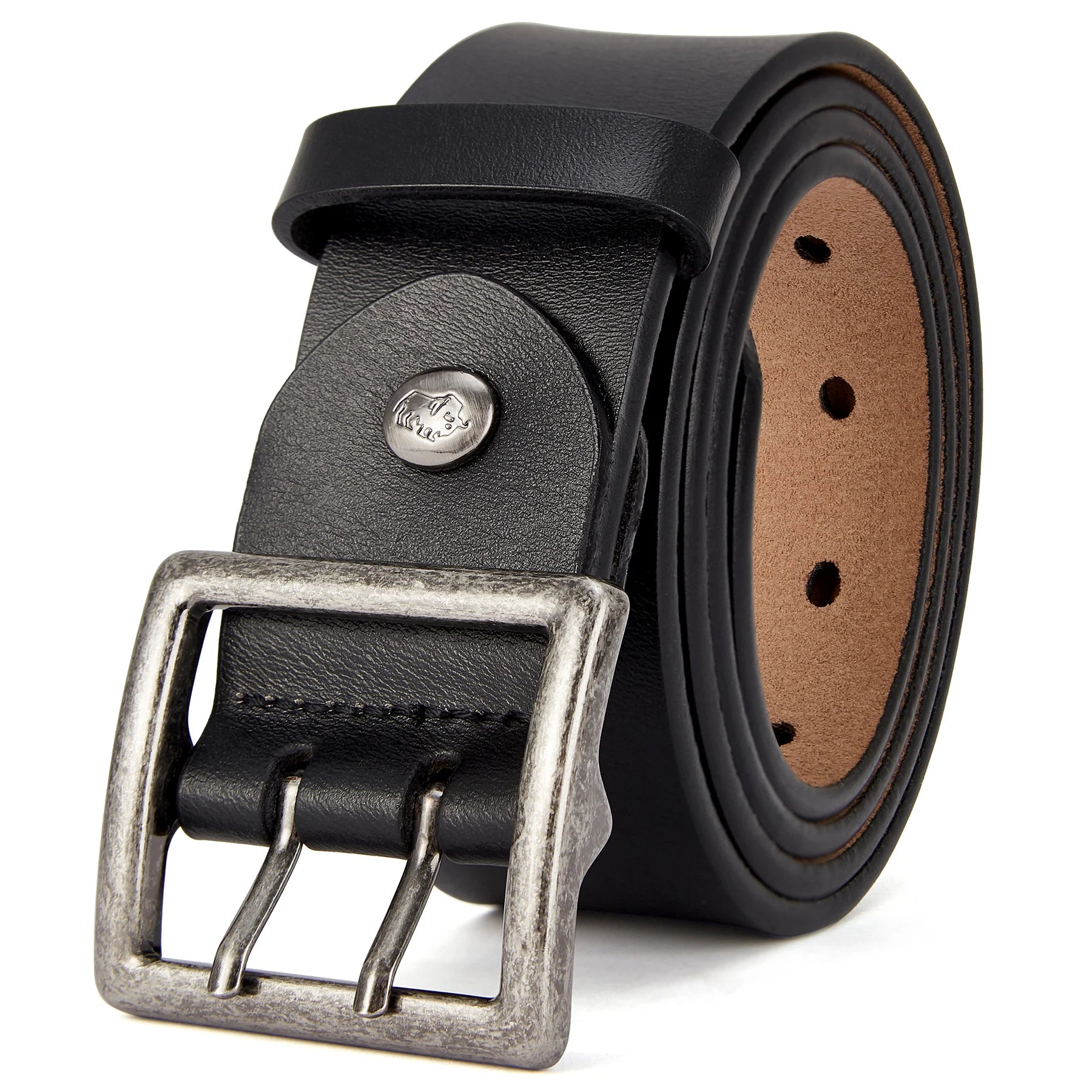 Cinturón de Piel de Vaca | Estilo Vintage | Hebilla de Pasador Retro | Hombre