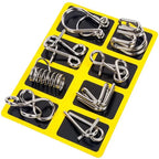 8 unids/set juego de anillos de rompecabezas de Metal juego de rompecabezas inteligente anillo y hebilla liberación IQ rompecabezas juguetes para niños adultos desarrollo cerebral