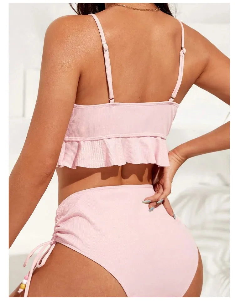 Bikini con Cordón y Volantes - Traje de Baño Sexy para el Verano Tico