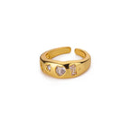Anillo Ticotrendy Texturizado | Circón Cúbico | Acero Inox Oro | Joyería Boda