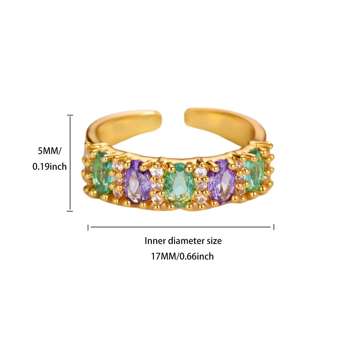 Anillo Ticotrendy Lujo | Circón Arcoíris | Abierto Acero Oro | Joyería Moda