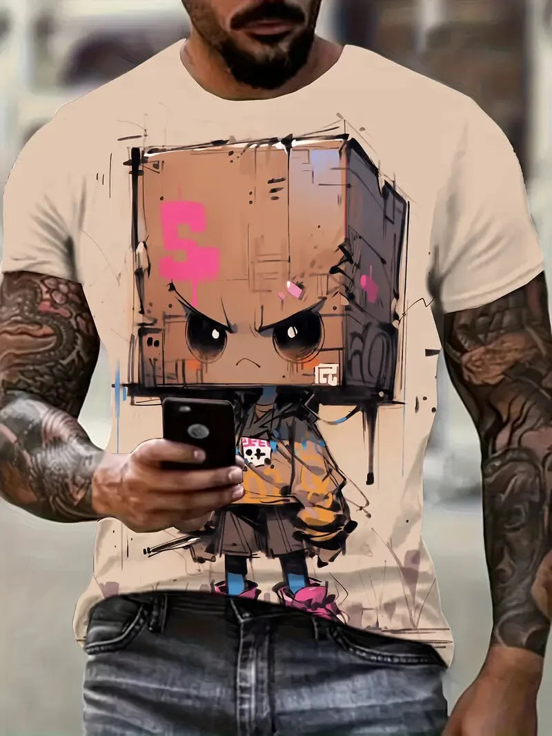 Camiseta Dibujos Animados Hombre | Estampado Gráfico Divertido Manga Corta Secado Rápido