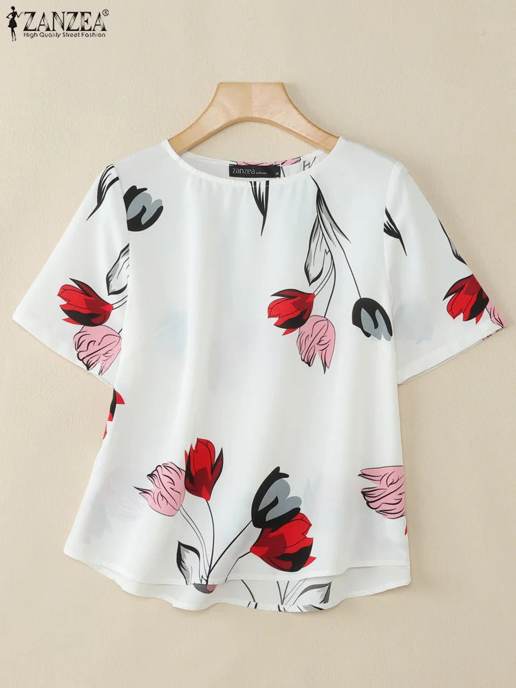 Blusa para Mujer 2025 | Estampado Floral y Cuello Redondo | Oficina y Vacaciones | Ticotrendy