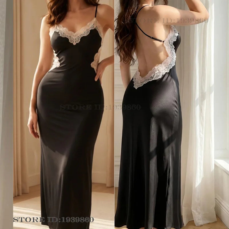 Camisón Largo con Espalda Descubierta y Encaje