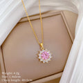 Collar Flor Circón Rosa ∣ Cadena Acero Inoxidable ∣ Lujo Simple Femenino