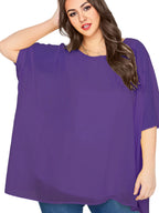 Blusa de chifón con manga de murciélago para verano, camisa elegante con cuello redondo, estilo informal, 8XL talla grande, para mujer