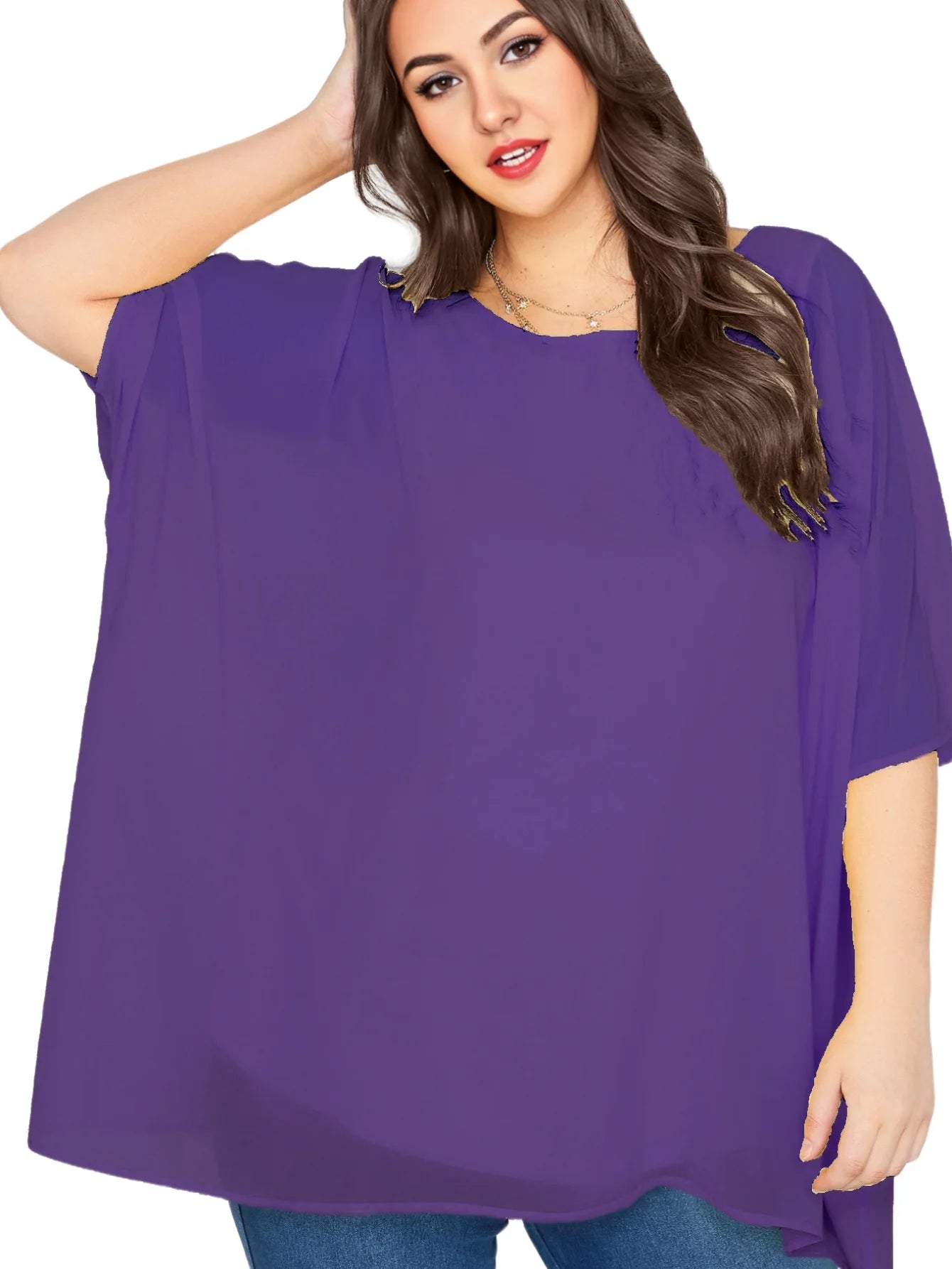 Blusa de chifón con manga de murciélago para verano, camisa elegante con cuello redondo, estilo informal, 8XL talla grande, para mujer