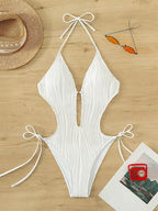 Traje de Baño Una Pieza | Cuello Halter y Lazo Lateral | Monocromático | Verano