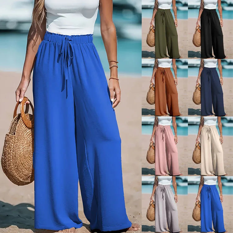 Ticotrendy: Pantalón Pierna Ancha Holgado | Cordón, Cintura Alta, Color Sólido P/V 2025