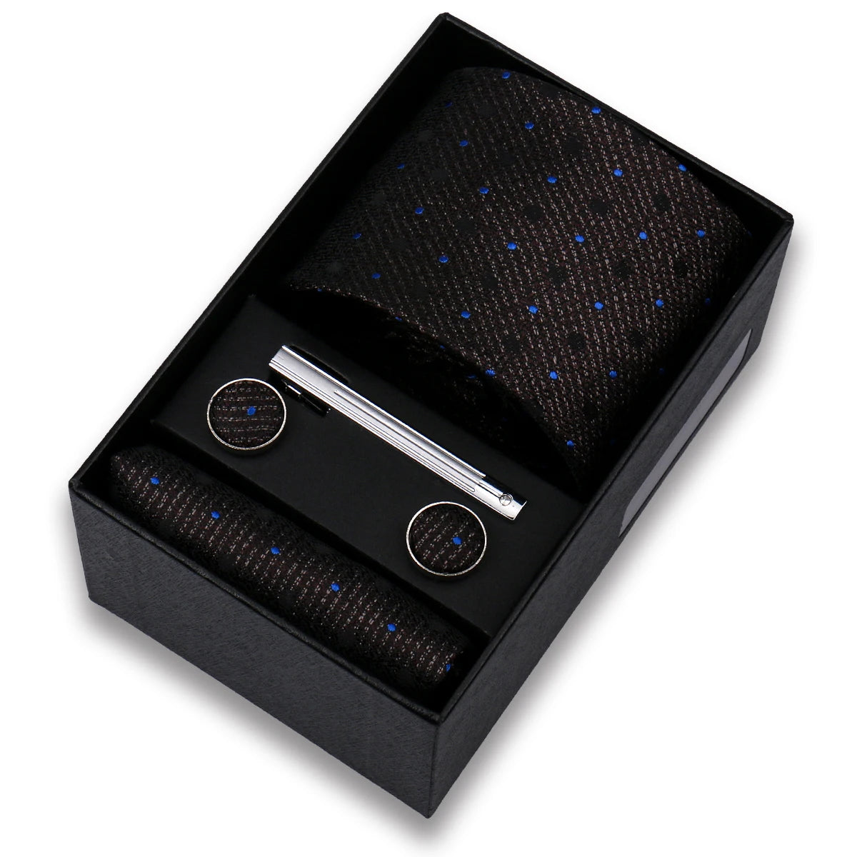 Conjunto de Lujo Corbata Gemelos Clip Pañuelo para Hombres Negocios Boda