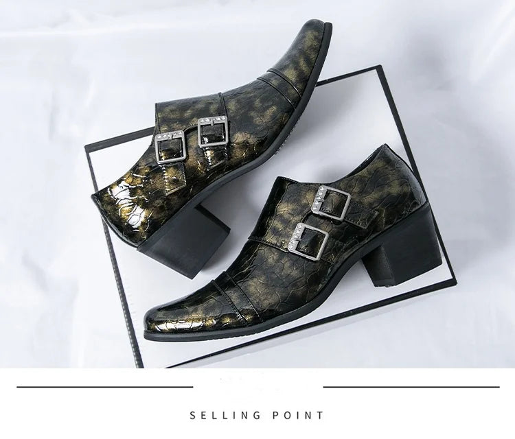 Zapatos Vestir Hombre Ticotrendy Piel Dividida Retro Punta Puntiaguda Boda | Con Hebilla
