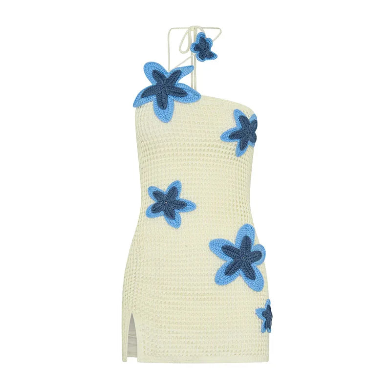 Mini Vestido Halter con Bordado de Punto | Días de Calor