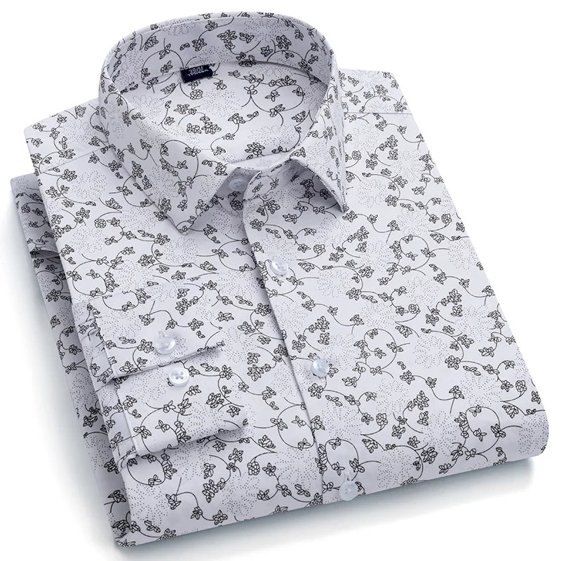 Camisa Talla Grande Sin Arrugas | Estampado Vintage | Formal Ajustada | Tops Suaves