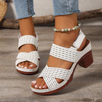 Sandalias Blancas de Tacón Alto con Banda Cruzada | Plataforma | Talla Grande | Antideslizantes