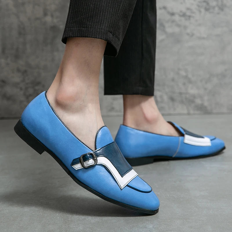 Mocasines Azules Lujo Hombre | Casual Negocios Punta Redonda Sin Cordones Talla Grande