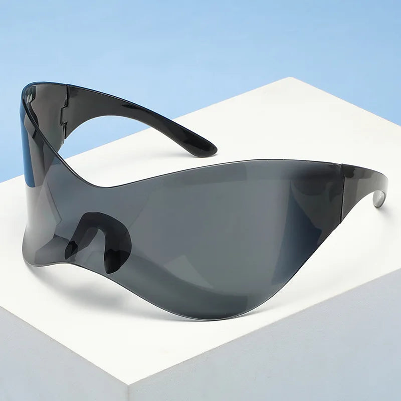 Gafas Sol Gran Tamaño Sin Montura Futuristas | PUNK Y2K Plateadas UV400 Espejo
