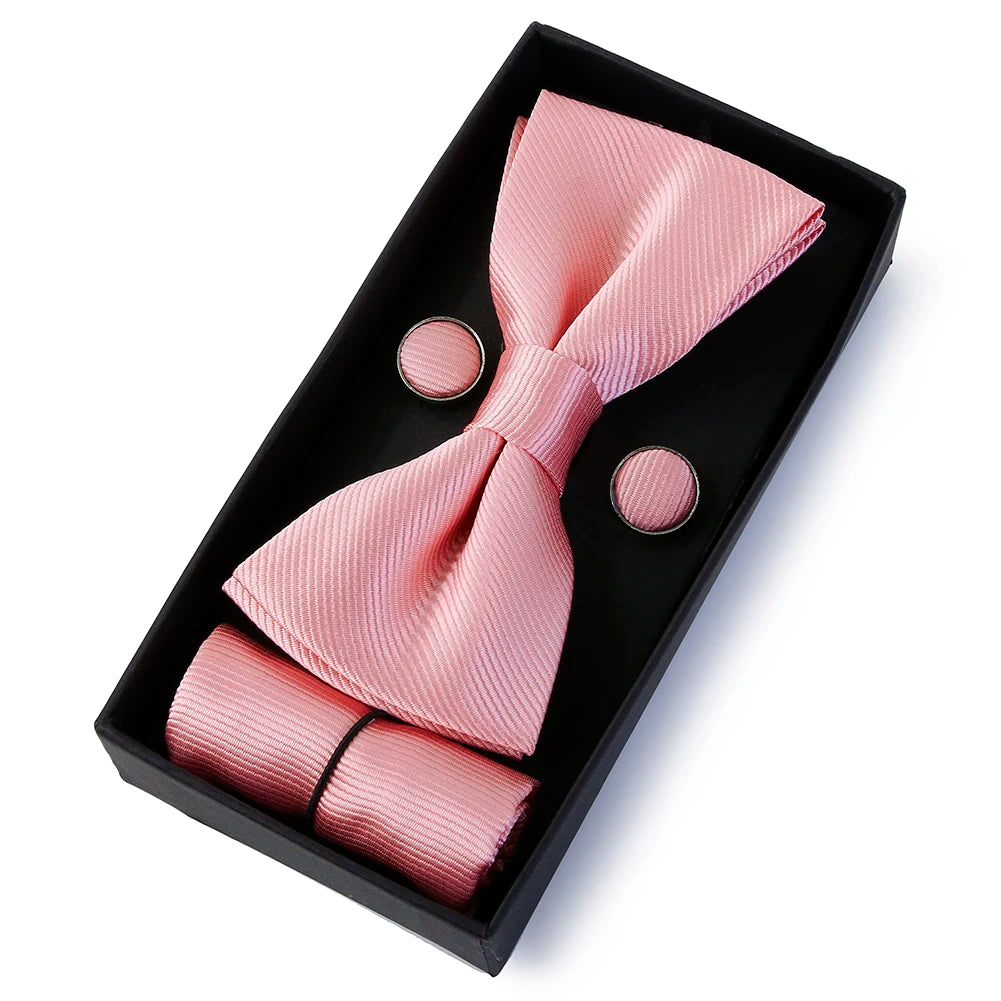 Set De Pajarita Pañuelo Gemelos Regalo Elegante Estilo Para Hombres