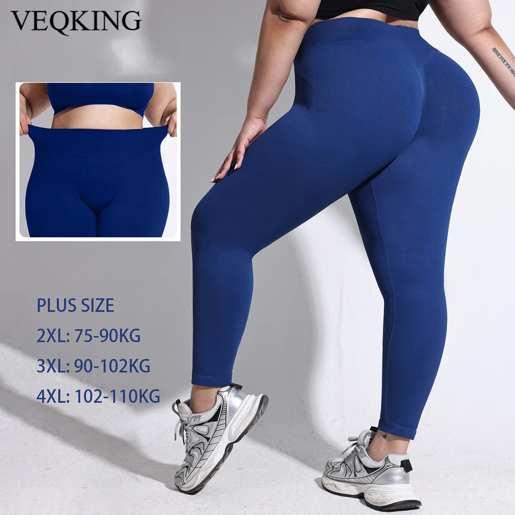 Pantalones de Yoga VEQKING para Mujer, Tallas Grandes, Leggings Deportivos Sin Costuras de Secado Rápido, Leggings de Gimnasio con Efecto Push-Up, Pantalones de Entrenamiento de Alta Elasticidad