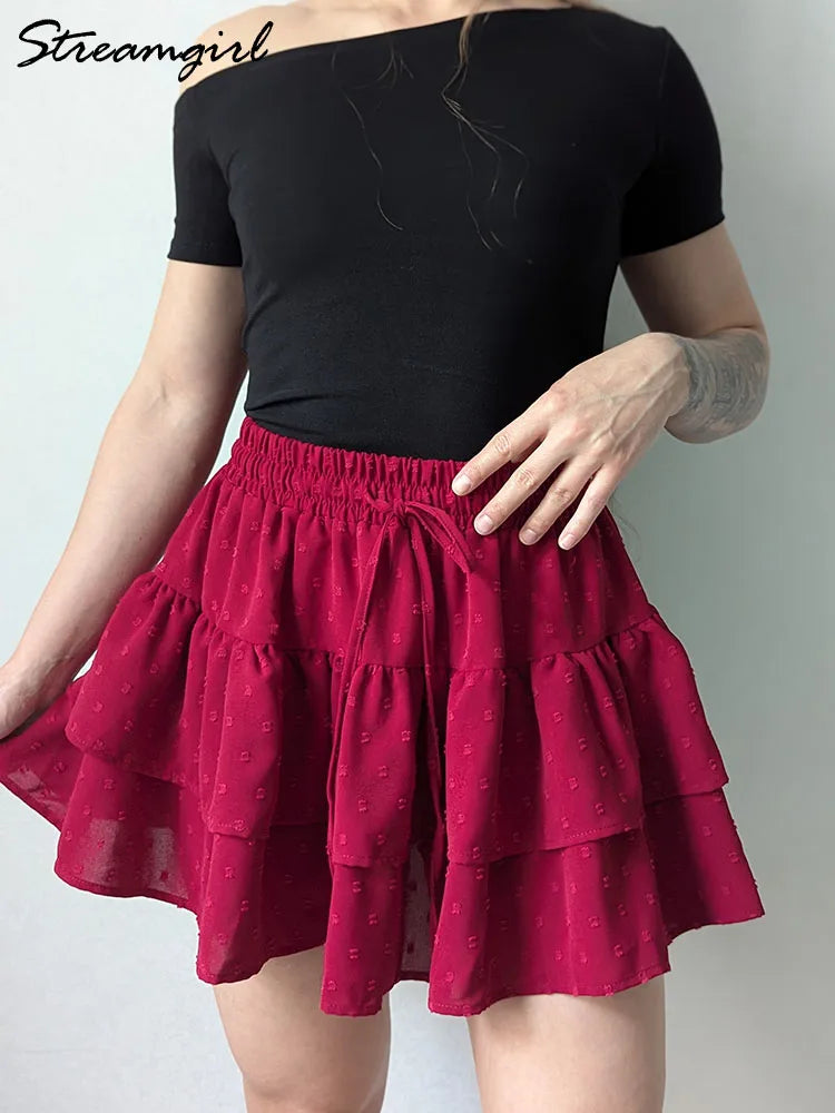 Minifalda Plisada de Gasa | Con Volantes y Pantalones Cortos Internos