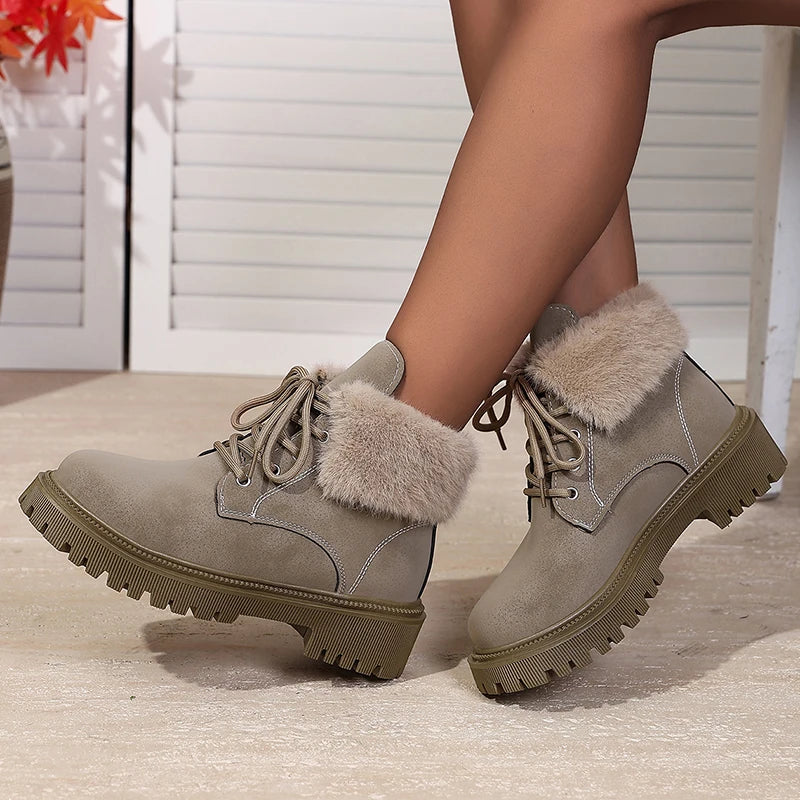 Botines de Plataforma con Cordones y Forro de Felpa