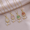 Collar Dorado con Flor Tulipán Circonita Piedra Lunar | Ticotrendy