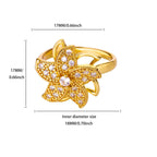 Anillo Ticotrendy Giratorio | Molino Flor Estrella Circón | Acero Inox Oro | Joyería Boda