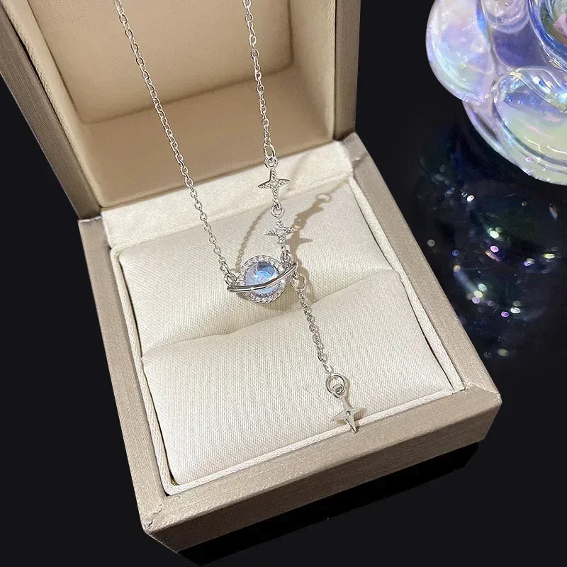 Collares de Planeta de piedra lunar de circón de acero inoxidable para mujeres y niñas, Color dorado, joyería de moda, regalos, accesorios para amigos