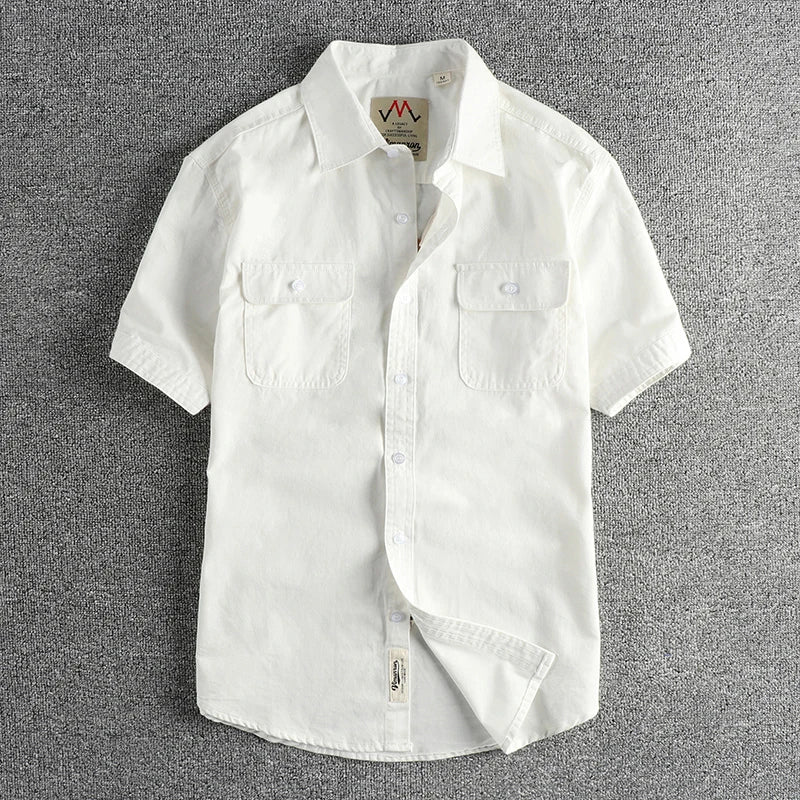 Camisa Carga Vintage Hombre | Sarga Algodón Lavada | Manga Corta | Ticotrendy Costa Rica