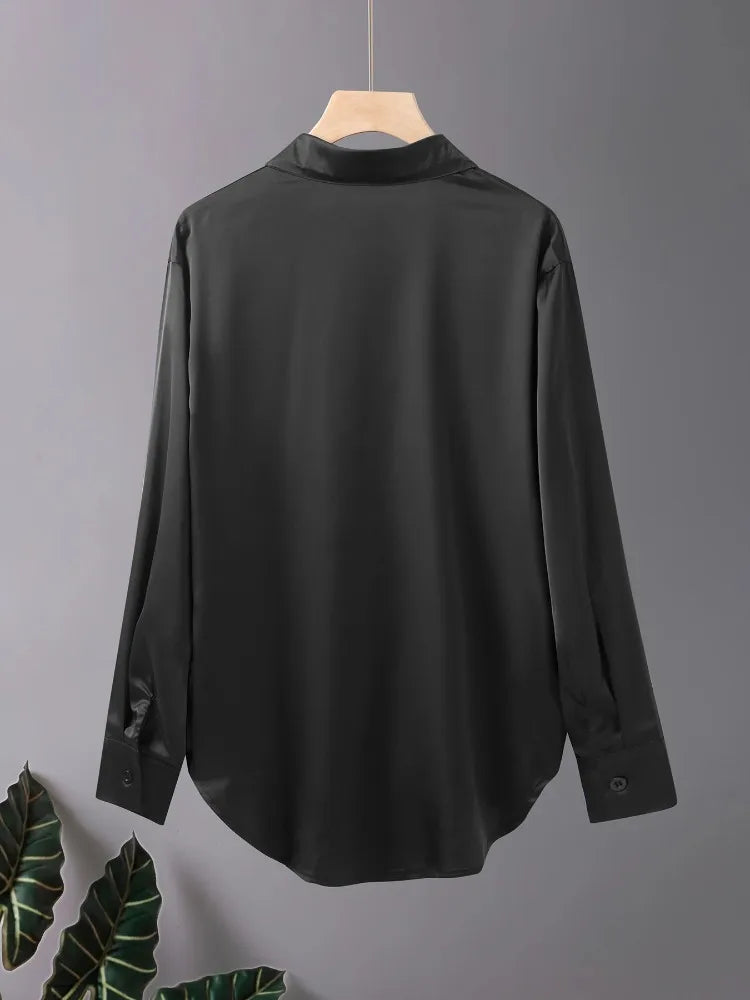 Blusa Acetato con Botones Plus Size | Manga Larga Oficina Otoño | Tallas 1XL-5XL | Tico Trendy
