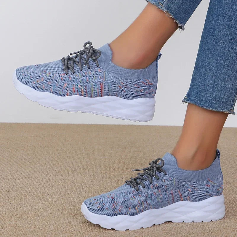 Zapatillas de Punto con Plataforma | Colores Variados | Suela Gruesa Antideslizante | Cordones