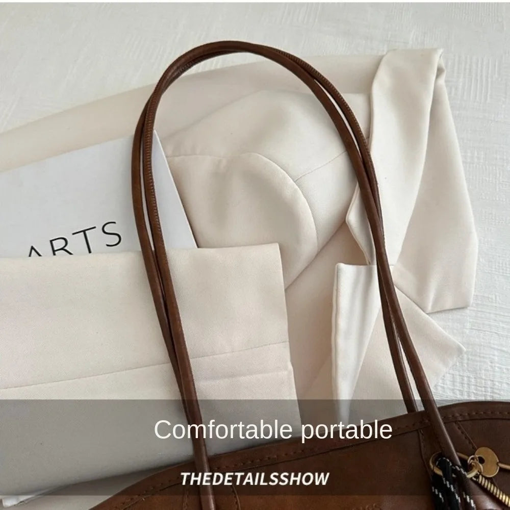 Y2K-Bolso de hombro de trabajo de gran capacidad para mujer, bolsos sencillos de Color sólido, bolso de mano de cuero PU