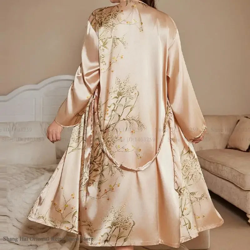 Bata Kimono con Estampado de Cerezo | Talla Grande