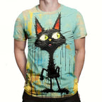 Camiseta Hombre 3D ∣ Estampado Gato ∣ Moda Oversize ∣ Cuello Redondo