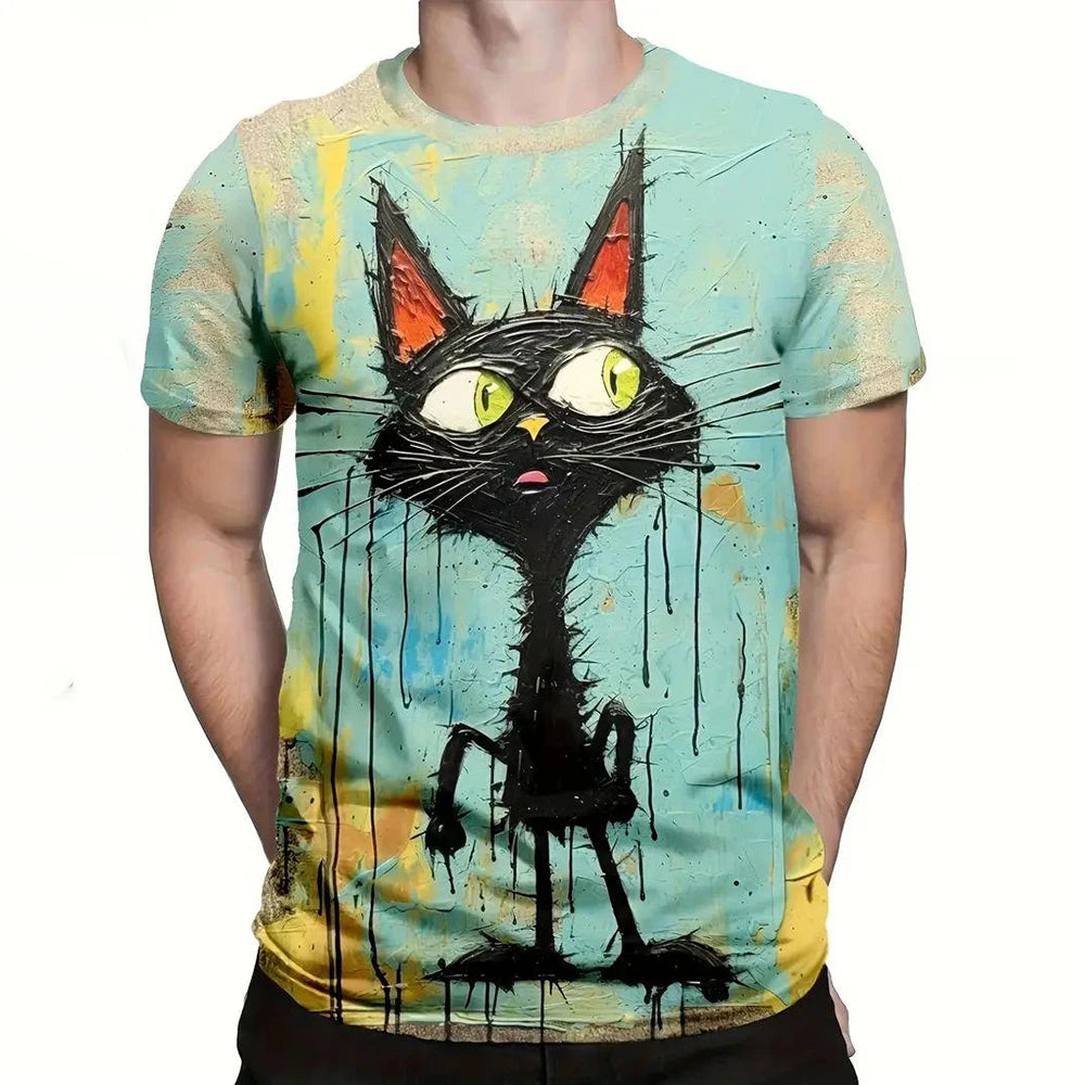 Camiseta Hombre 3D ∣ Estampado Gato ∣ Moda Oversize ∣ Cuello Redondo
