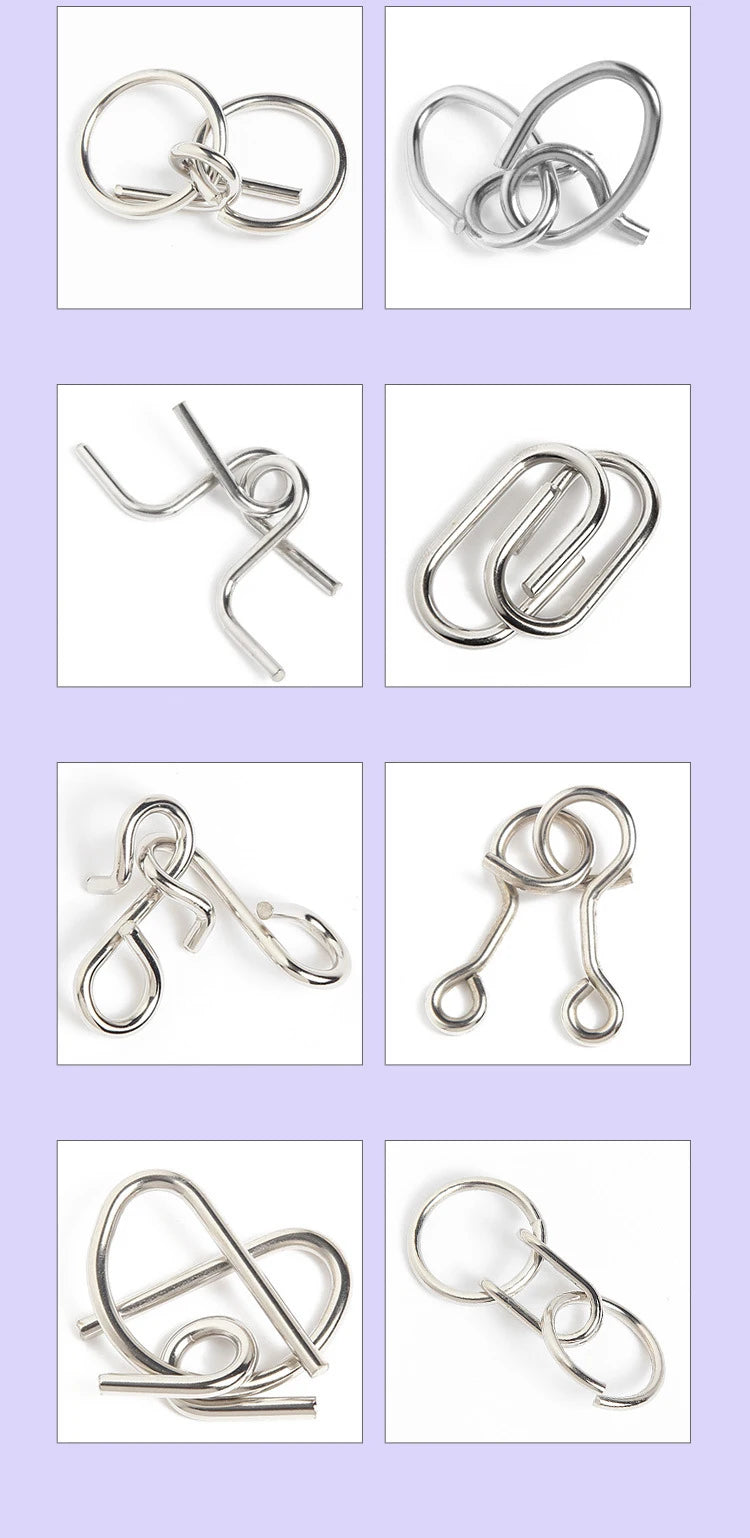Rompecabezas de anillo chino de Metal para niños y adultos, puzles mágicos, rompecabezas clásicos, IQ Brain Teaser, 8 juegos por paquete