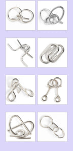 Rompecabezas de anillo chino de Metal para niños y adultos, puzles mágicos, rompecabezas clásicos, IQ Brain Teaser, 8 juegos por paquete